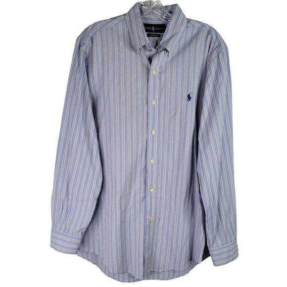 Polo Ralph Lauren Shirt Men's Size Medium 15.5 Blue Stripe LS Button Down - Picture 2 of 8